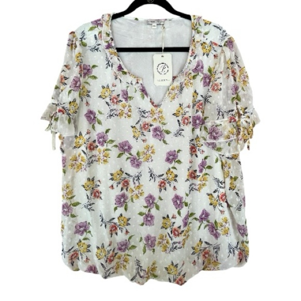 Blousology Floral Blouse w Purple and Yellow Accents New with Tags. Plus Size 2X